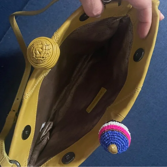 MALIPARMI Mustard Yellow Leather Stitched Ball Clutch Shoulder Bag Purse